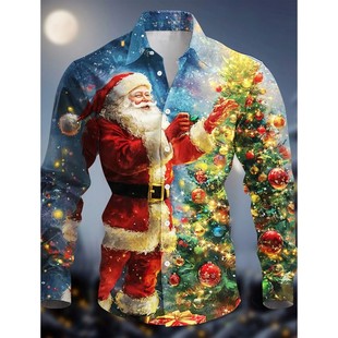 Christmas Santa Claus Casual Men's Button Up Shirt Long Slee