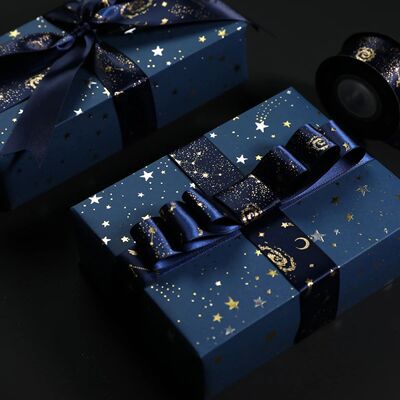 Star Wrapping Paper Meteor Ribbon Gold Silver Christmas Gift