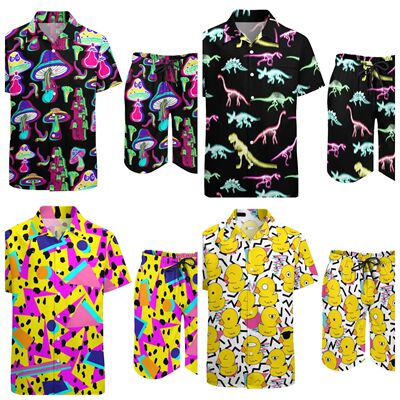 Men Sets Magic Mushroom 80S 90S 3D Print Hawaiian Shirt Set