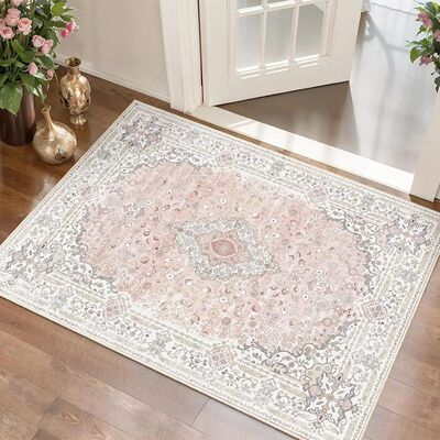Persian Retro Entrance Doormat Medal Floral Print Soft and D