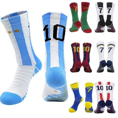 Yellow Number 10 7 Kids Soccer Socks Blue Men's Football Spo
