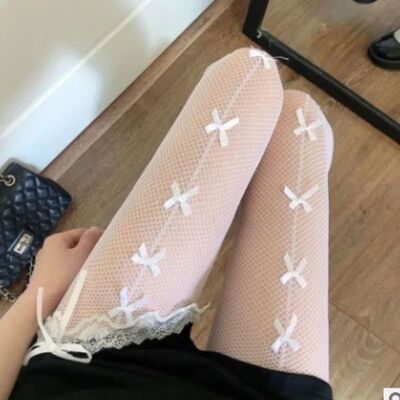 Kawaii Gothic Hollow Out Pantyhose Lolita Bow Knot Fishnet S