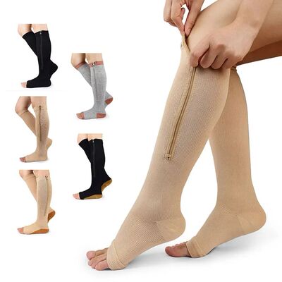 Stretchy Leg Support Zipper Medical Socks & Open Toe Zipper