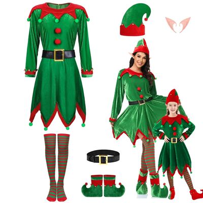 6 Pack Christmas Elf Costume Velvet Xmas Suit Christmas Cosp