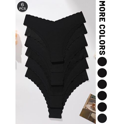 6pcs Women's Black Triangle Panties Soft and Comfortable wit