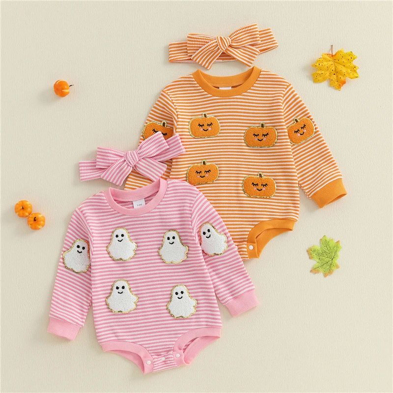 Newborn Baby Girl Halloween Outfit Ghost Pumpkin Pattern Str