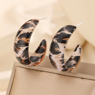 Leopard Print C Shape Acrylic Earrings Port High Sense Maill