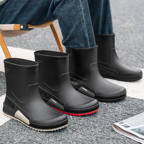 高品质新款时尚水鞋雨鞋男士防水耐磨中筒防滑雨靴钓鱼水靴厨房工