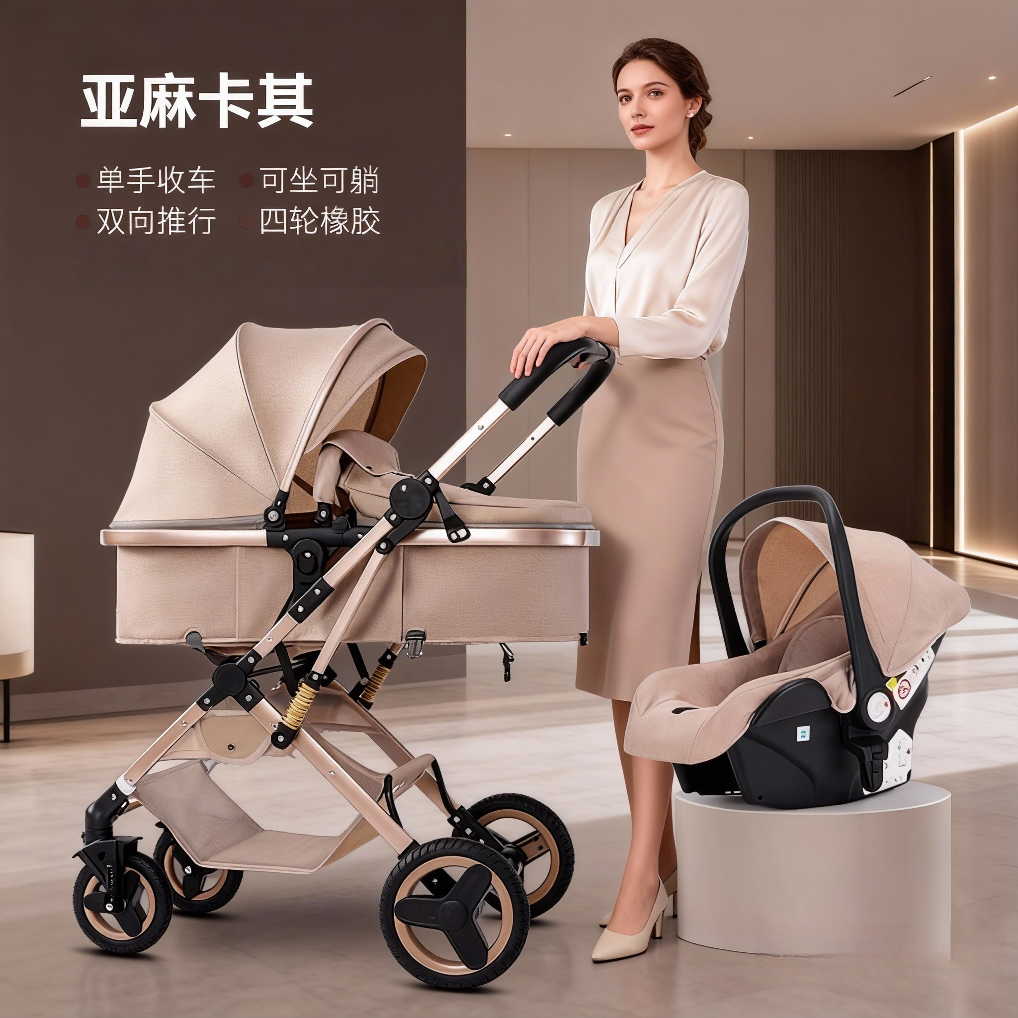 高景观双向新生婴儿三合一手推车