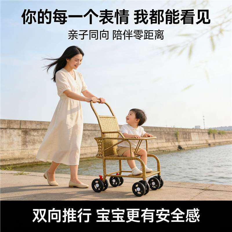 2026新款竹车婴儿小推车老式款可坐躺编织高护栏防侧翻宝宝手推车