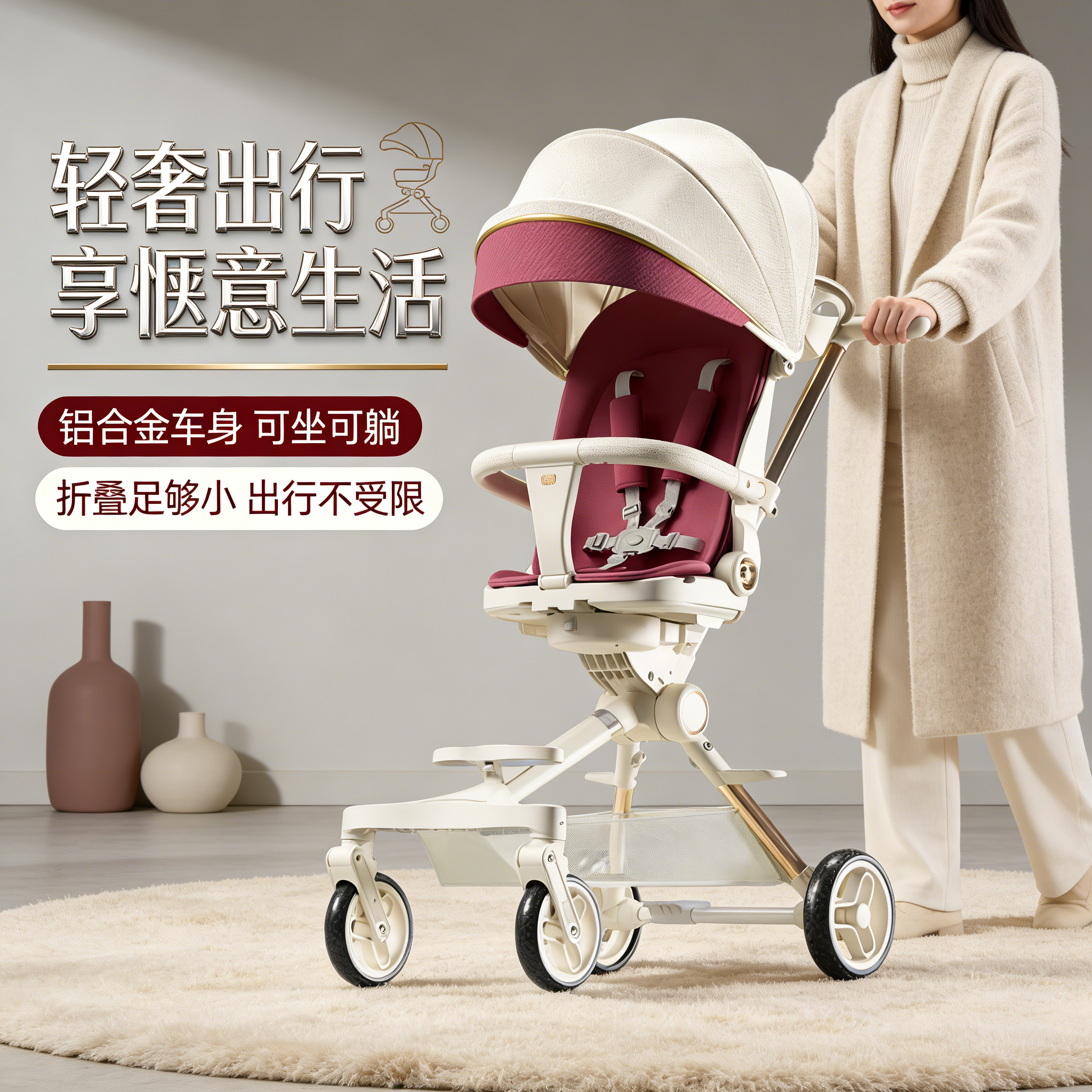 2025新款婴儿推车可坐可躺可折叠双向高景观四轮防侧翻宝宝手推车