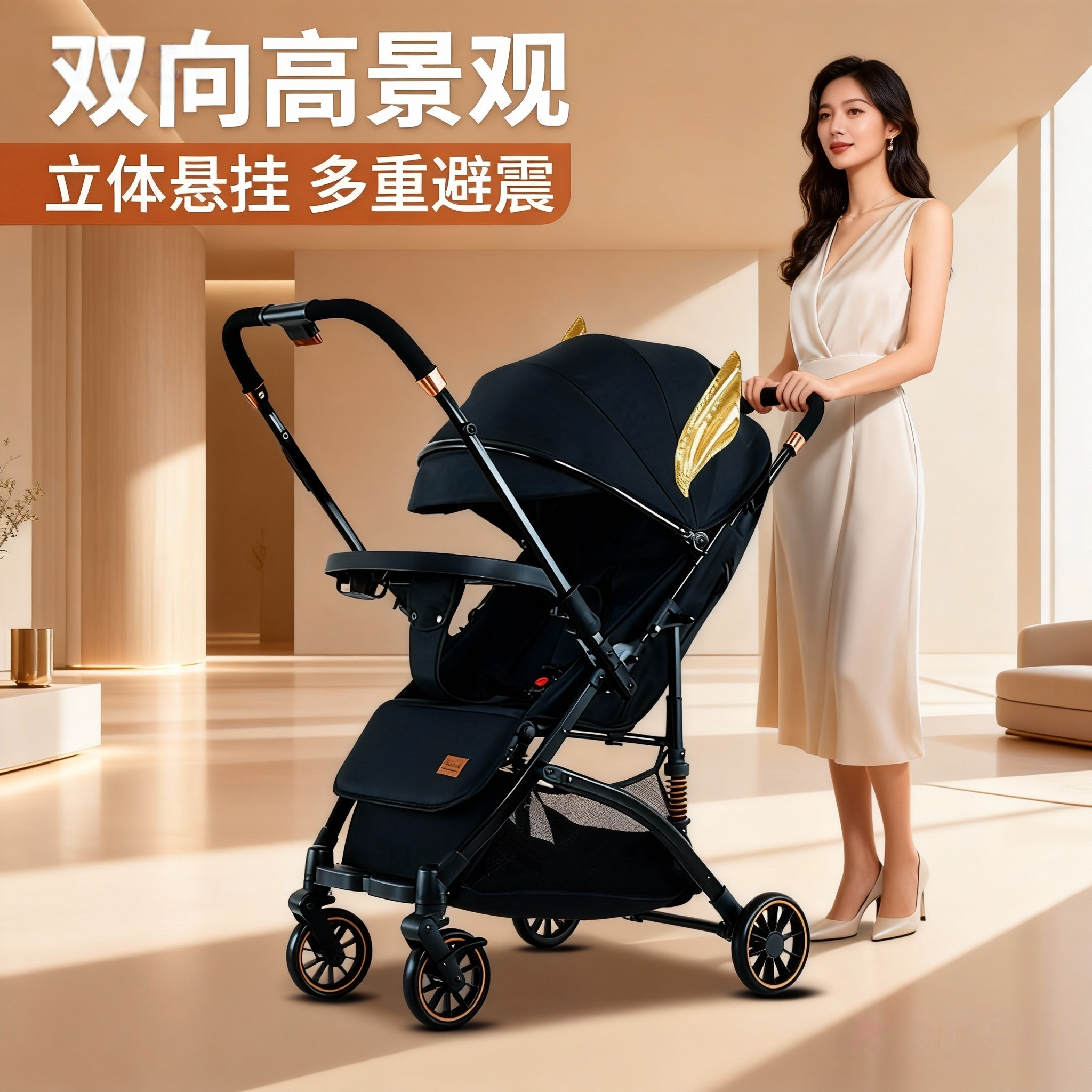 0到6岁四轮婴儿推车可坐可躺轻便可折叠高景观遛娃推车宝宝手推车