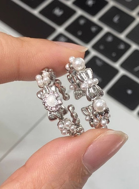 「心动狙击」甜美珍珠蝴蝶结戒指气质高级感小众独特开口指环闺蜜