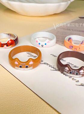 新款卡通可爱花色小猫戒指百搭