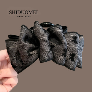 赫本风高级感灰色褶皱云朵抓夹百搭洋气蝴蝶结马尾抓夹显发量发卡