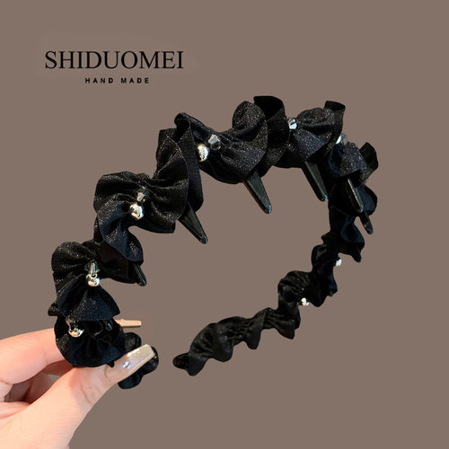 高级感水钻褶皱木耳花边发箍2025年新款精致高颅顶头箍显脸小发卡