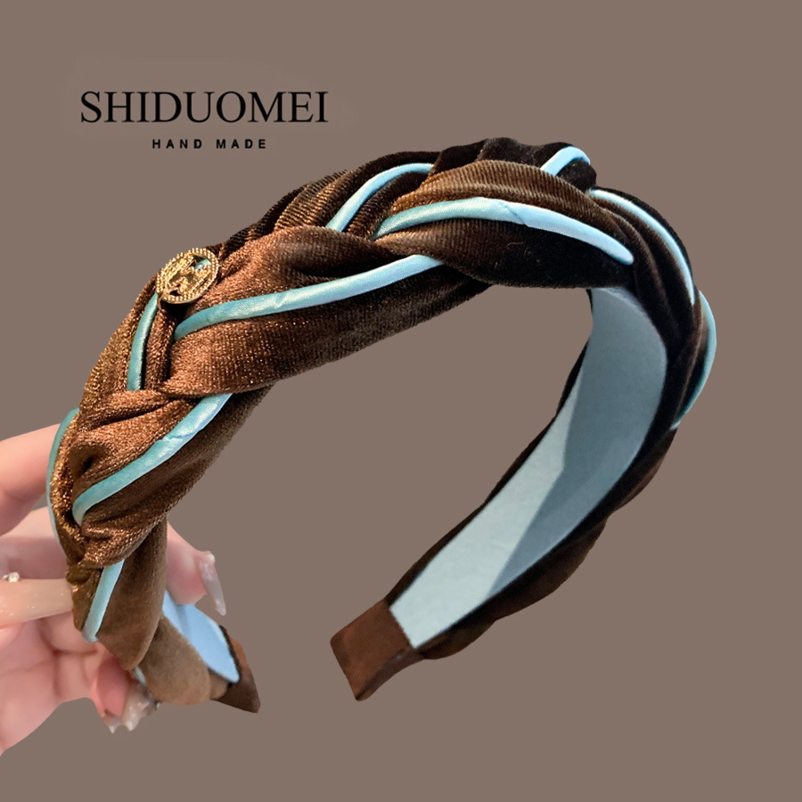 高级感撞色蓝咖麻花辫发箍