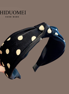 韩国发饰百搭波点黑色打结发箍女2024年新款时尚外出头箍发卡头饰