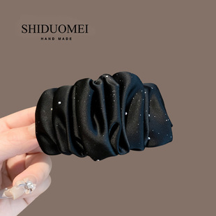 细闪高级感布艺褶皱弹簧夹2025年新款后脑勺半扎发横夹一字夹发卡