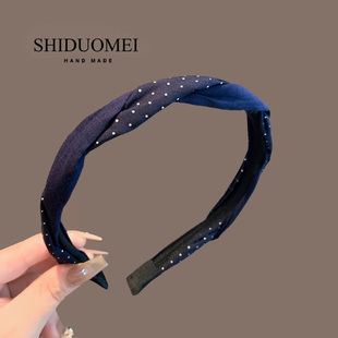 日韩氛围感藏蓝色波点编织细发箍女新款压发洗脸头箍百搭时尚发卡