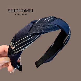 时尚复古牛仔布编织麻花辫发箍女2025年新款洋气增高炉顶头箍发卡