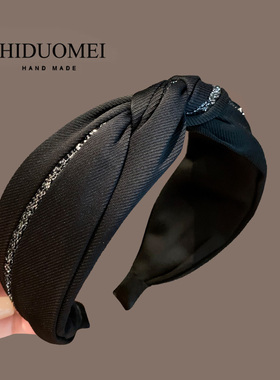 韩版黑色宽边打结发箍女2025新款高级感气质轻奢减龄头箍防滑发卡