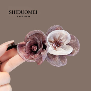 优雅紫色花朵发夹2024年新款 超仙后脑勺盘发夹扭扭夹发卡头花发饰