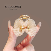 芭蕾舞高级感水钻花朵小发夹超仙公主头刘海夹顶夹后脑半扎马尾夹