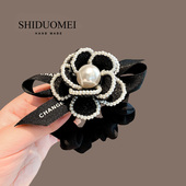 小香风珍珠山茶花大肠发圈女气质蝴蝶结飘带发绳扎马尾头绳头饰