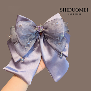 端正优雅紫水晶蝴蝶结发夹女高端精致后脑半扎发顶夹弹簧夹一字夹