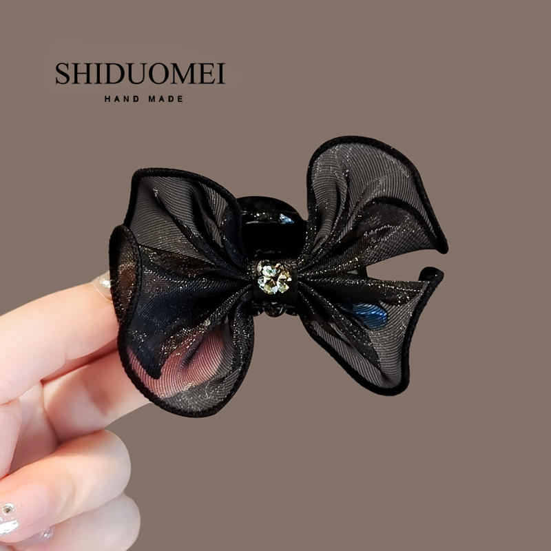水钻高级感褶皱泡泡纱蝴蝶结抓夹