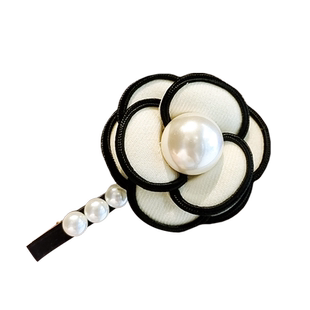 法式复古珍珠山茶花发夹高档大号鸭嘴夹边夹小香风一字夹顶夹发卡