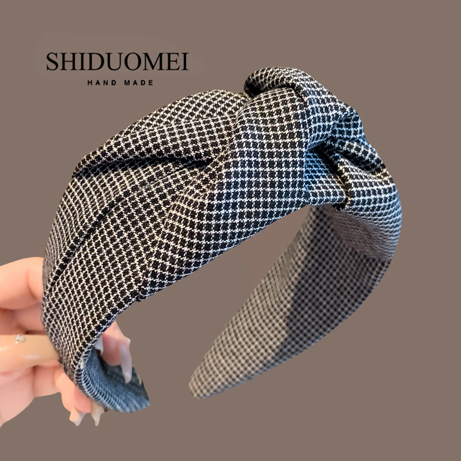 高颅顶头箍女2025新款千鸟格发箍