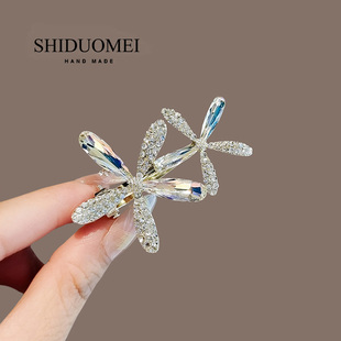 水晶花朵发夹精致侧边夹发卡女2024年新款 鸭嘴夹刘海夹一字夹 时尚