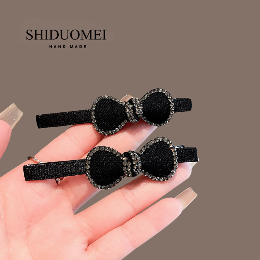 高级感黑色水钻蝴蝶结发夹气质侧边刘海夹顶夹碎发边夹一字夹发卡