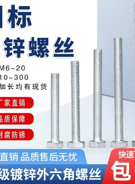 4.8级镀锌外六角螺栓 加长半牙全牙螺丝 国标加大铁螺钉M6M8-M36