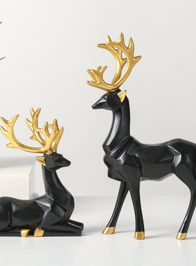 新款北欧创意家居摆件 客厅摆设电视柜招财鹿礼品摆件树脂工艺品
