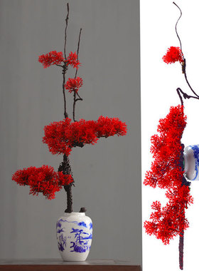 青花瓷满彩花器 家居摆件客厅办公室茶室花瓶 软装饰品仿红迎客松