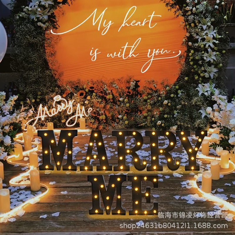 跨境创意led黑色字母灯大号数字英文毕业聚会酒吧场景布置装饰灯