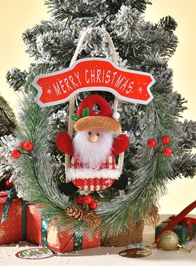 跨境松针圣诞节迷你花环雪人麋鹿家居门挂节日装饰创意摆件