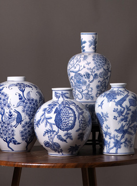 景德镇陶瓷青花瓷花瓶干花瓶手绘古典中国风玄关家居摆件商务礼品