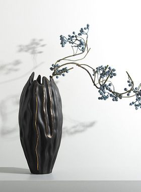 描金线条花瓶家居陶瓷插花花器现代客厅样板间餐厅软装摆件工艺品