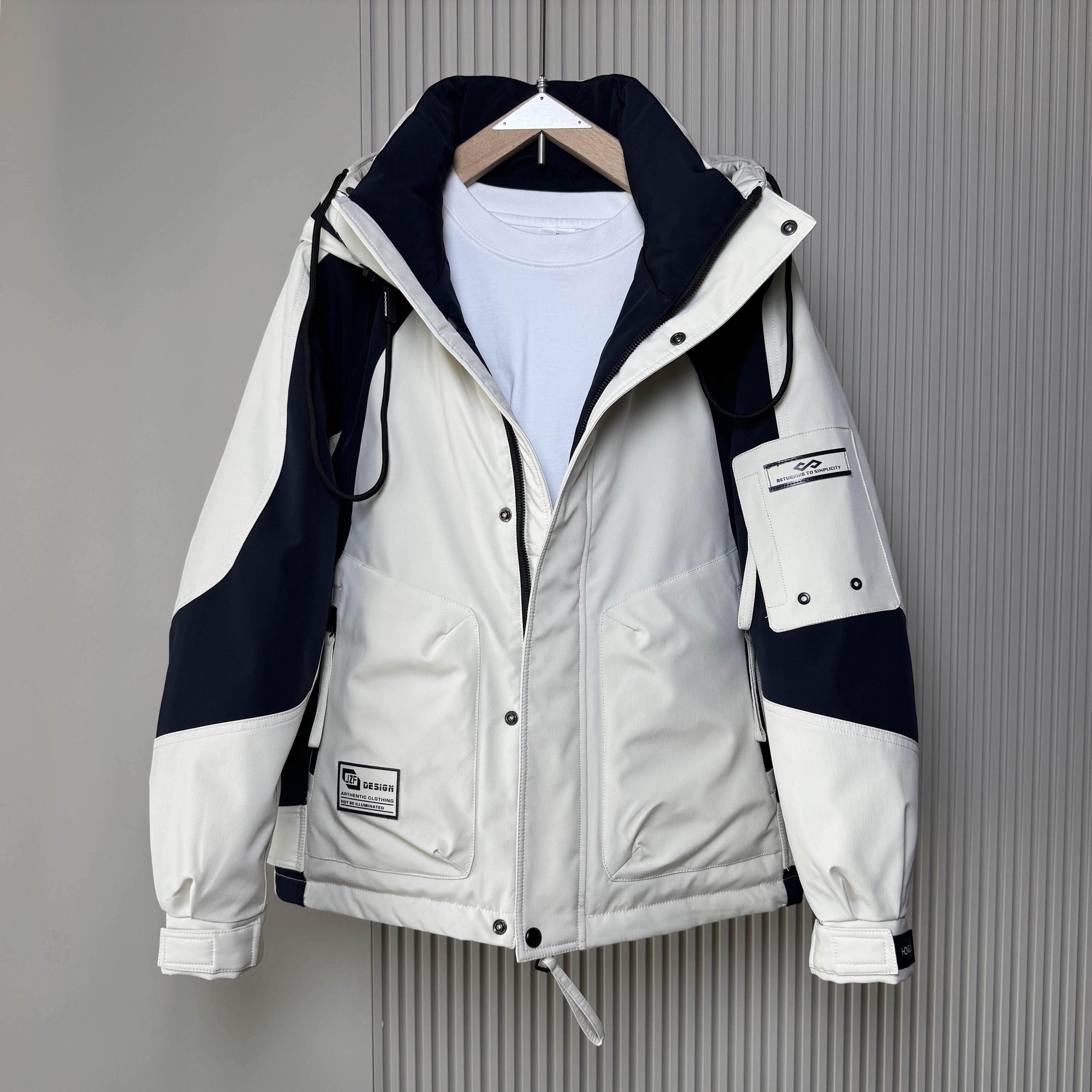 2024男冬季新款拼色连帽羽绒服韩版时尚潮流休闲百搭青年保暖外套