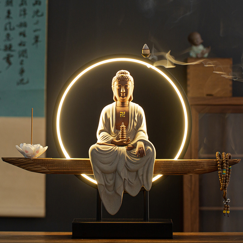 三宝佛药师佛阿弥陀佛释迦摩尼佛祖居家陶瓷佛像供奉家用灯圈摆件