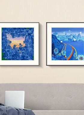 阴晴圆缺艺术家蓝色系列装饰画 ins现代艺术抽象客厅卧室小众挂画