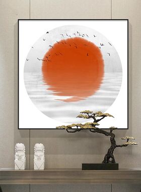新中式入户进门玄关装饰画现代简约门口客厅红色太阳旭日东升挂画
