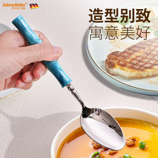 304不锈钢高颜值勺子西餐勺轻奢餐具竹节餐更圆头汤勺精致长柄勺