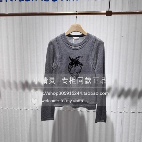 莓果织旅BDS3SD3252女装2025秋装新款提花假两件套套头针织衫