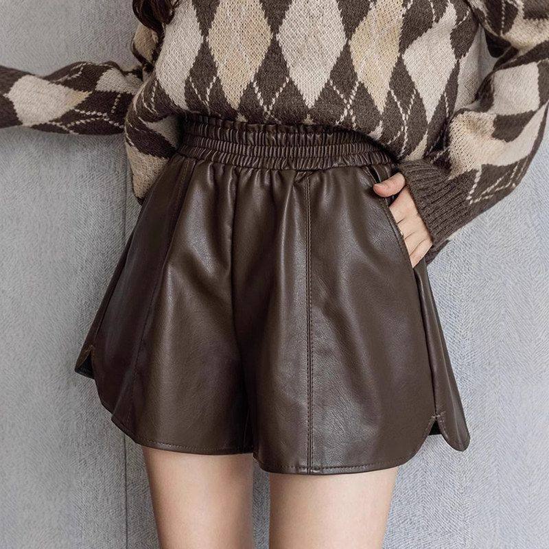 休闲pu皮短裤女春秋外穿韩版小个子松紧高腰阔腿a字皮裤打底靴裤,运动服/休闲服装,运动中长裤／短裤,淘宝优惠券,粉丝福利购,淘宝优惠卷
