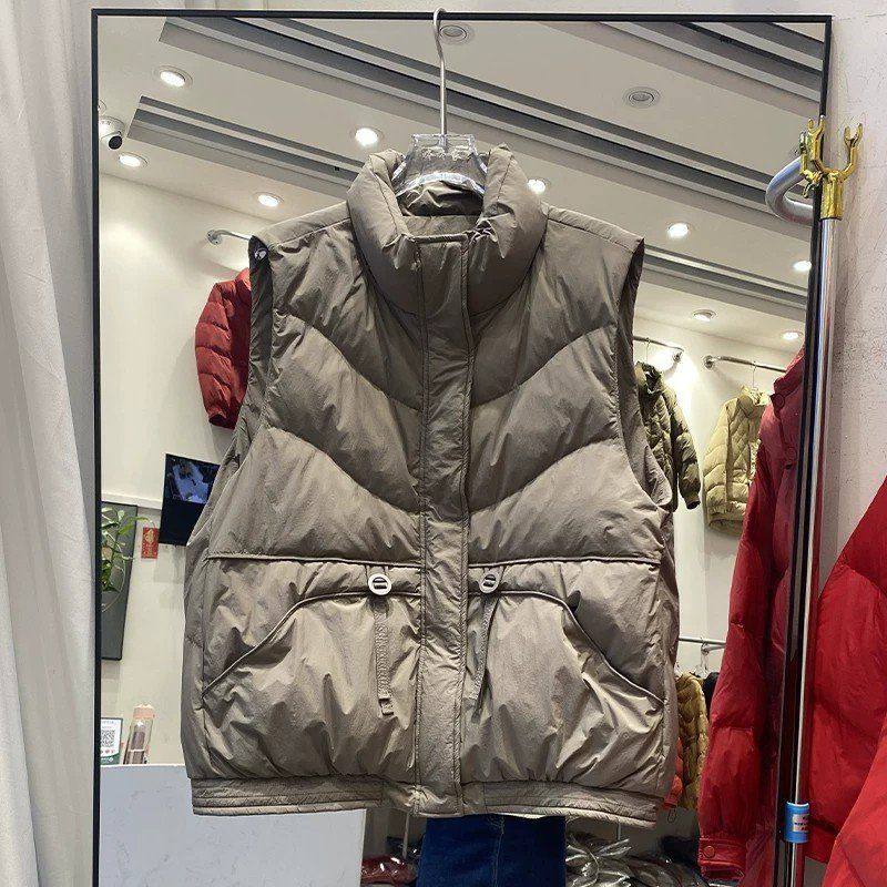 秋冬新款纯色立领羽绒服马甲女短款外穿白鸭绒宽松背心小坎肩外套